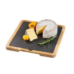 Talerz do serwowania sera z dębową podkładką, łupek, 23 x 23 cm