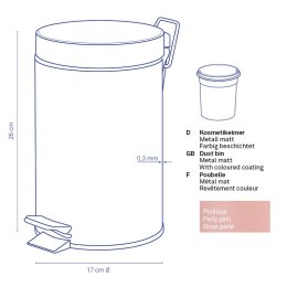 Łazienkowy kosz na śmieci, metal matowy, śred.17 cm, wys. 26 cm, 3,0 l, różowy