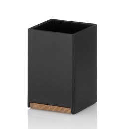 Kubek łazienkowy, żywica polimerowa/drewno dębowe, 7 x 7 x 11 cm, czarny Kela