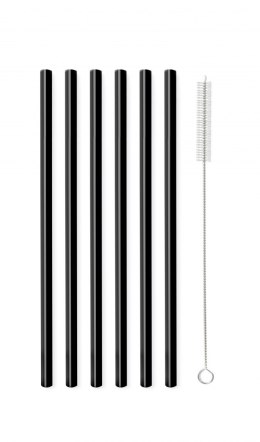 Słomki szklane czarne 20cm zestaw 6 sztuk ze szczoteczką 26599 Vialli Design