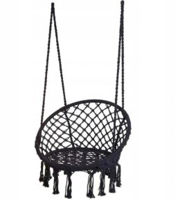 Fotel bawełniany pleciony boho wiszący 80 cm czarny bocianie gniazdo