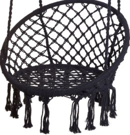 Fotel bawełniany pleciony boho wiszący 80 cm czarny bocianie gniazdo