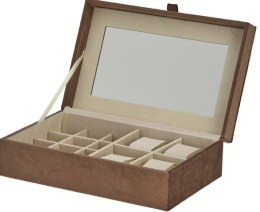 Pudełko na biżuterię zegarki szkatułka z lusterkiem w kolorze brązowym 25x16x7cm