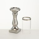 Duży ceramiczny świecznik Maseru - srebrny (36cm, szklany klosz)