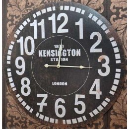 Zegar ścienny retro Kensington Station - czarny, postarzany ( Wall clock retro Kensington Station - black, aged )