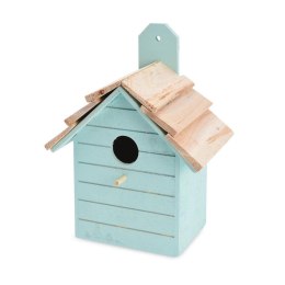 Drewniany domek dla ptaków - turkusowy