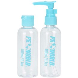Butelka z dozownikiem 2x100 ml niebieska Zestaw pojemników na kosmetyki składający się z dwóch buteleczek o pojemności 100 ml, n