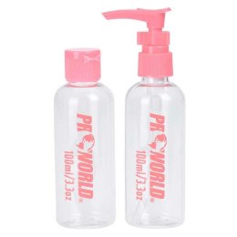 Butelka z dozownikiem 2x100 ml różowa Zestaw pojemników na kosmetyki składający się z dwóch buteleczek o pojemności 100 ml, na m