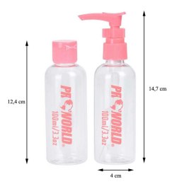 Butelka z dozownikiem 2x100 ml różowa Zestaw pojemników na kosmetyki składający się z dwóch buteleczek o pojemności 100 ml, na m