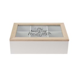 Pudełko na herbatę z przegródkami - Białe organizer z drewna