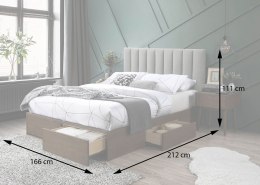 Łóżko z szufladami 160x200 cm, wysokiej jakości, popielata tkanina