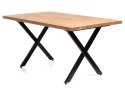 Duży stół jadalniany, wykonany z metalu i drewna.