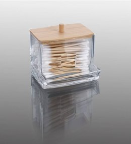 Podajnik na patyczki do uszu Przeźroczyste eleganckie pudełko, pojemnik z pokrywą bambusową na patyczki do uszu o wymiarach: 9x9