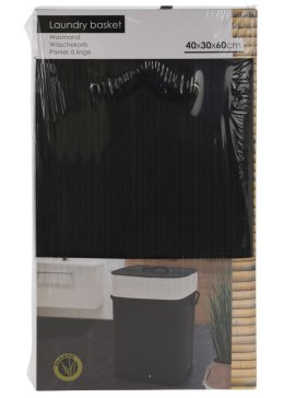 Kosz na pranie bambusowy czarny - Pojemnik łazienkowy z pokrywą i uchwytami