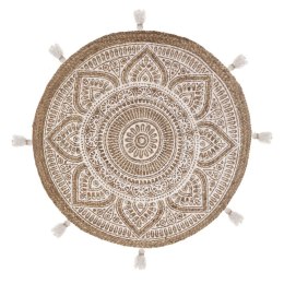 Nowe okrągły dywan jutowy - Etniczny wzór, 78cm, Beżowy