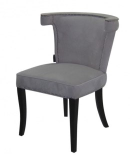 Earls Court nowoczesne krzesło tapicerowane szarym welurem ze srebrnymi nitami 56/51/84 cm