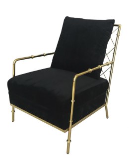 Florene awangardowy fotel tapicerowany czarnym welurem w złotej chromowanej ramie 66/71/85 cm