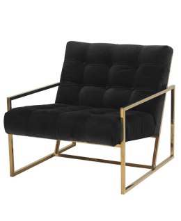 Mahora ponadczasowy fotel tapicerowany i pikowany czarnym welurem w złotej chromowanej ramie 70/71/81 cm