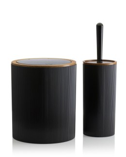 Elegancki zestaw łazienkowy czarno-drewniany
