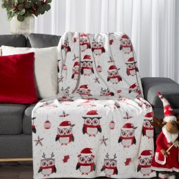 Miękki i stylowy koc świąteczny z sówkami - 150x200cm