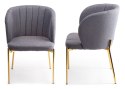 Komplet 4 krzeseł Marselo Gold Gray Obicie wykonane z miękkiego i przyjemnego w dotyku materiału, metalowe nogi w kolorze złotym