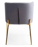 Komplet 4 krzeseł Marselo Gold Gray Obicie wykonane z miękkiego i przyjemnego w dotyku materiału, metalowe nogi w kolorze złotym