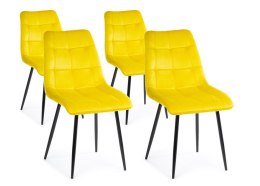 Komplet 4 krzeseł Tori Black Yellow Wykonane z aksamitnego, przyjemnego w dotyku materiału w kolorze żółtym, nogi wykonane z met