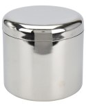Puszka metalowa srebrna 15 cmPojemnik kuchenny z pokrywą, puszka wykonana z metalu w kolorze srebrnym z przetarciami, wysokość 1