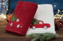 Ręcznik świąteczny SANTA/22 50x90 biały Świąteczny ręcznik bawełniany z aplikacją auta z choinkami