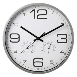 Srebrny zegar ścienny z termometrem 30,5 cm