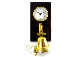 Mosiężny zegar i dzwon na drewnianej podstawie - WWB