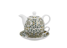 Tea for One porcelanowy / Filiżanka z dzbankiem i spodkiem wzór KASZUBSKI