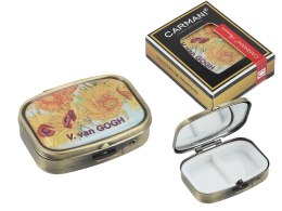 Puzderko na tabletki, prostokątne z lusterkiem - V. van Gogh, Słoneczniki (CARMANI)