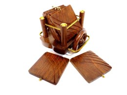 Drewniany wózek - komplet 6 podstawek do kawy i herbaty MIS-0480