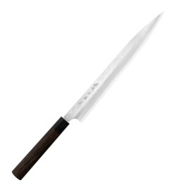 Hideo Kitaoka Shirogami Satin Damascus Nóż Yanagi 30cm Mistrz Hideo Kitaoka